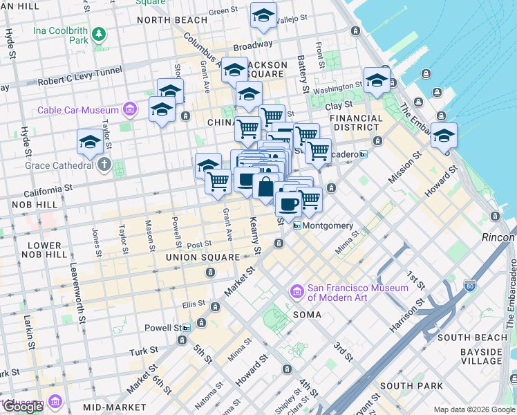 map of restaurants, bars, coffee shops, grocery stores, and more near in San Francisco