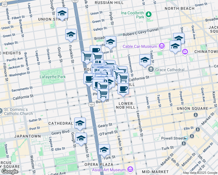 map of restaurants, bars, coffee shops, grocery stores, and more near in San Francisco