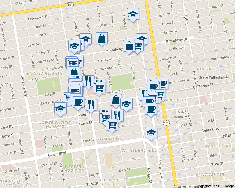 map of restaurants, bars, coffee shops, grocery stores, and more near in San Francisco