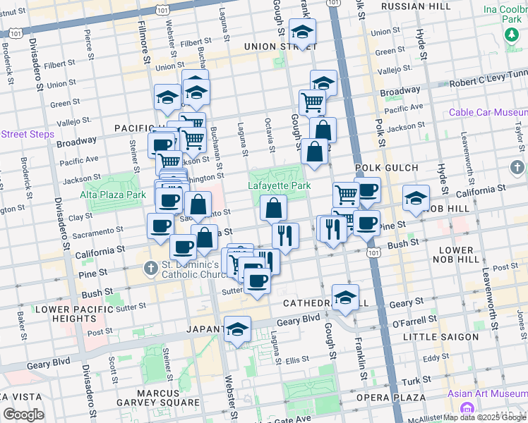 map of restaurants, bars, coffee shops, grocery stores, and more near in San Francisco