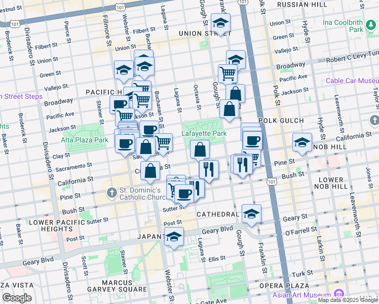 map of restaurants, bars, coffee shops, grocery stores, and more near in San Francisco