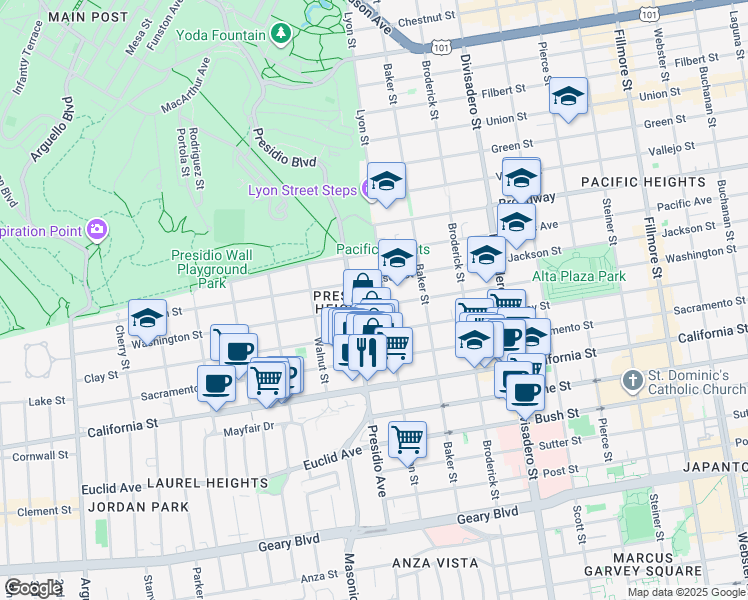 map of restaurants, bars, coffee shops, grocery stores, and more near 3119 Jackson Street in San Francisco