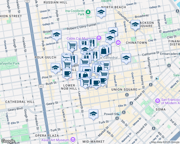 map of restaurants, bars, coffee shops, grocery stores, and more near in San Francisco