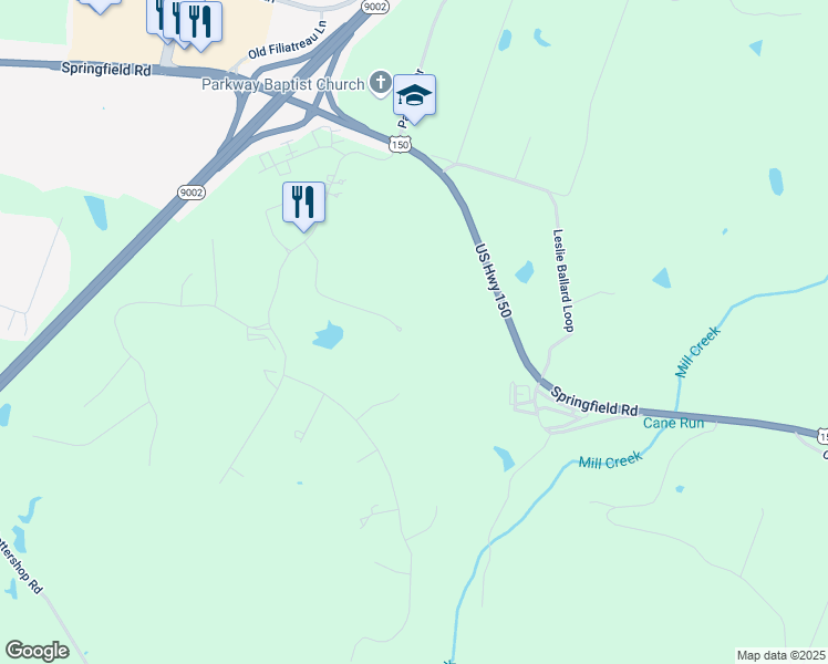 map of restaurants, bars, coffee shops, grocery stores, and more near 140 Cambron Drive in Bardstown