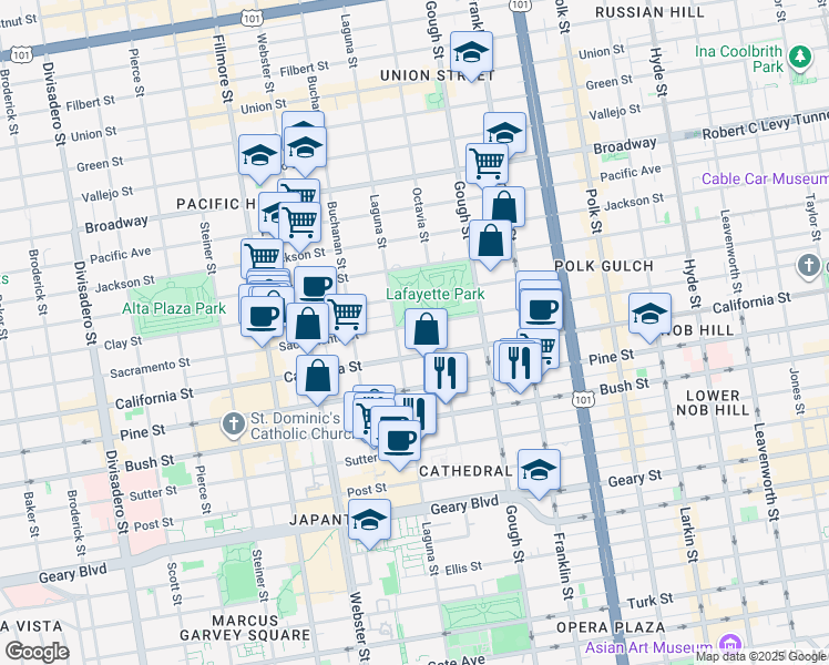 map of restaurants, bars, coffee shops, grocery stores, and more near in San Francisco