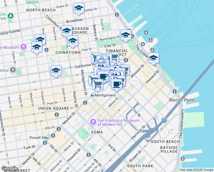 map of restaurants, bars, coffee shops, grocery stores, and more near in San Francisco