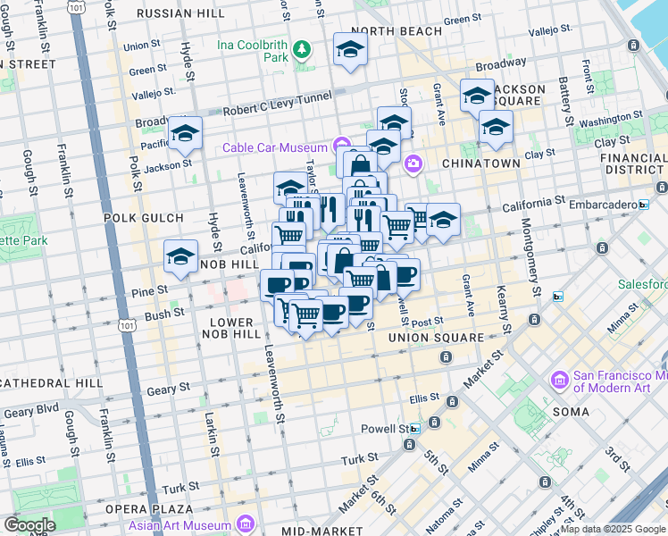 map of restaurants, bars, coffee shops, grocery stores, and more near in San Francisco