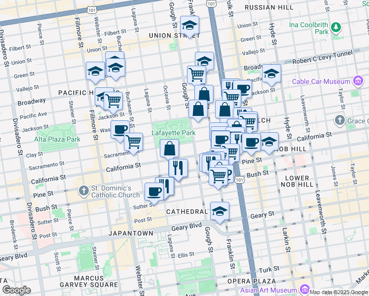 map of restaurants, bars, coffee shops, grocery stores, and more near in San Francisco