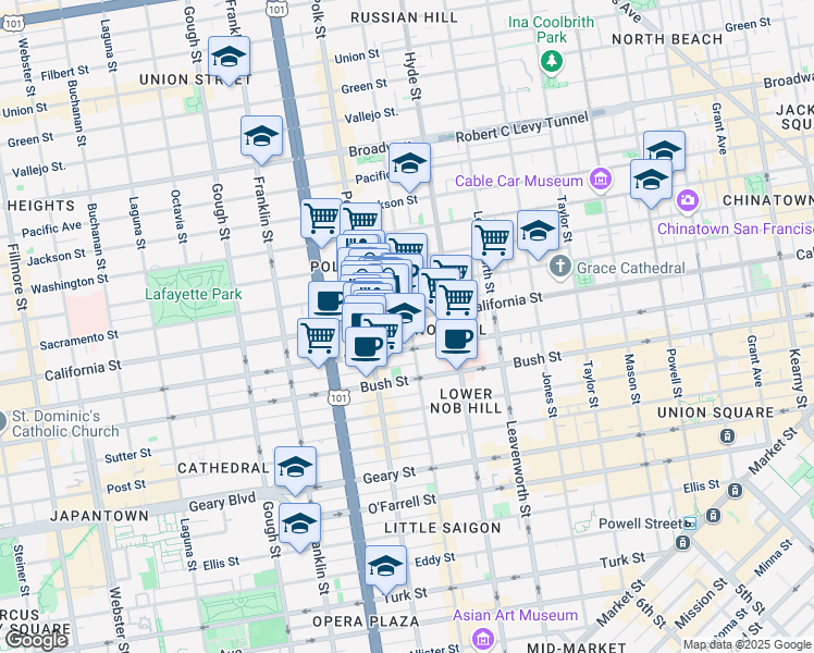 map of restaurants, bars, coffee shops, grocery stores, and more near in San Francisco