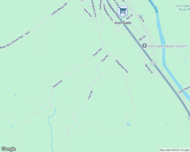 map of restaurants, bars, coffee shops, grocery stores, and more near 322 Flat Road in Clifton Forge