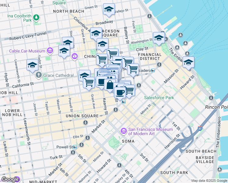 map of restaurants, bars, coffee shops, grocery stores, and more near in San Francisco