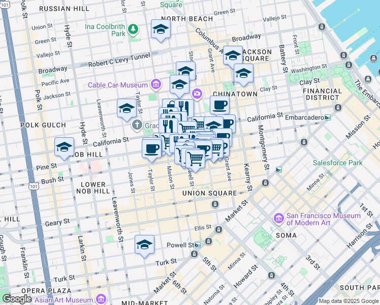 map of restaurants, bars, coffee shops, grocery stores, and more near in San Francisco