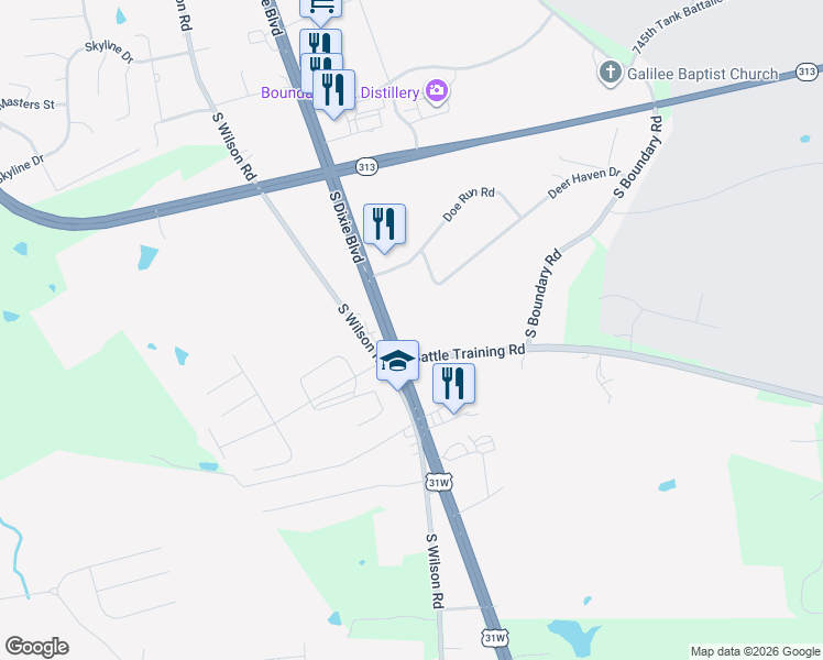 map of restaurants, bars, coffee shops, grocery stores, and more near 7298-7300 Dixie Highway South in Radcliff