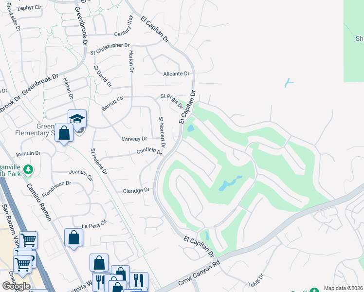 map of restaurants, bars, coffee shops, grocery stores, and more near 1818 Saint George Road in Danville