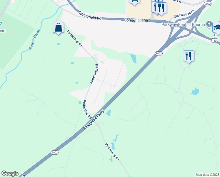 map of restaurants, bars, coffee shops, grocery stores, and more near 1114 Breezy Way in Bardstown
