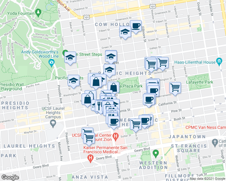 map of restaurants, bars, coffee shops, grocery stores, and more near in San Francisco