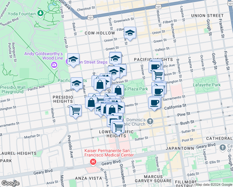 map of restaurants, bars, coffee shops, grocery stores, and more near in San Francisco