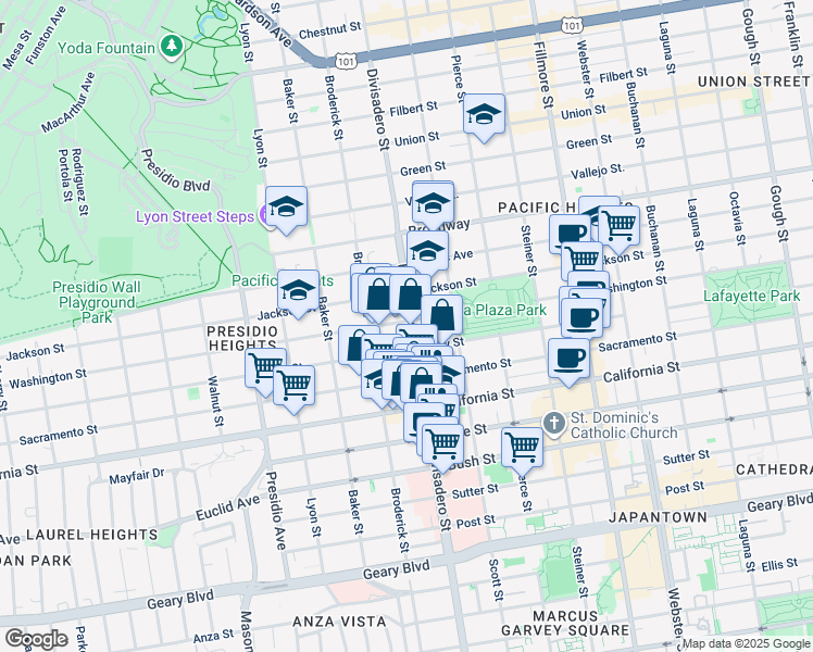 map of restaurants, bars, coffee shops, grocery stores, and more near in San Francisco