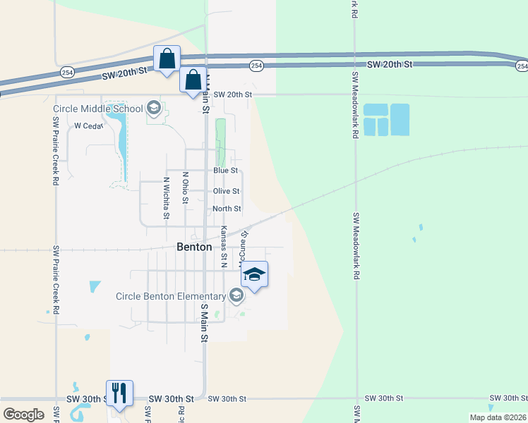 map of restaurants, bars, coffee shops, grocery stores, and more near 210 McCune Street in Benton
