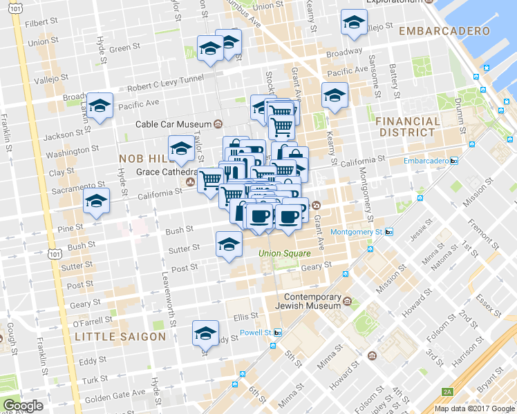 map of restaurants, bars, coffee shops, grocery stores, and more near in San Francisco