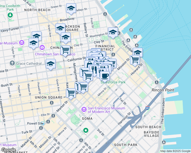 map of restaurants, bars, coffee shops, grocery stores, and more near in San Francisco