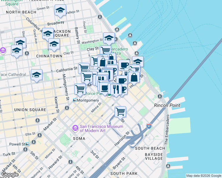 map of restaurants, bars, coffee shops, grocery stores, and more near in San Francisco