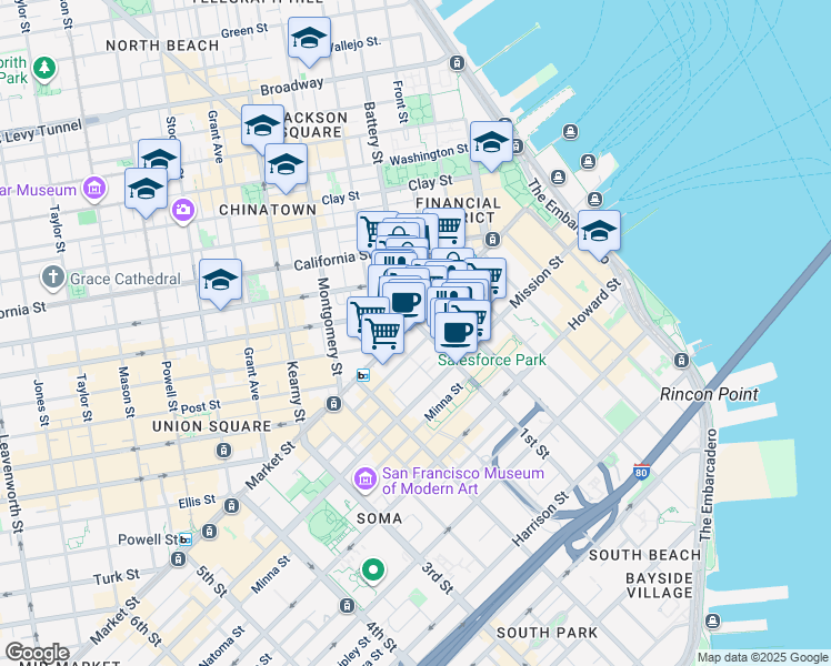 map of restaurants, bars, coffee shops, grocery stores, and more near in San Francisco