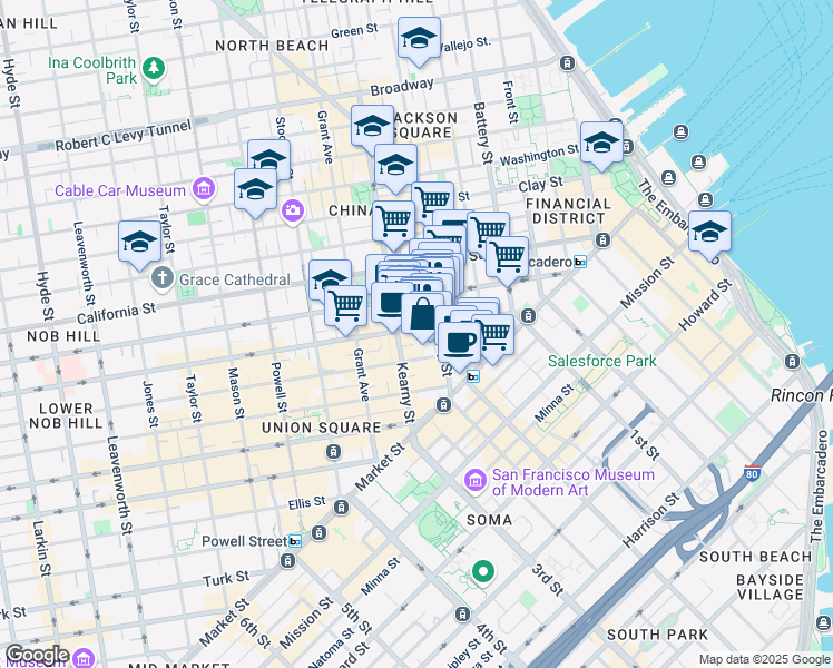 map of restaurants, bars, coffee shops, grocery stores, and more near in San Francisco