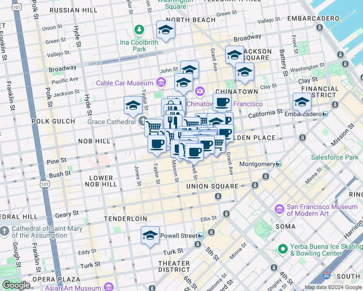 map of restaurants, bars, coffee shops, grocery stores, and more near in San Francisco