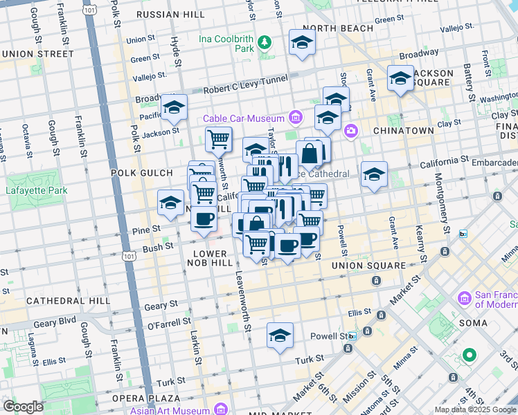 map of restaurants, bars, coffee shops, grocery stores, and more near in San Francisco