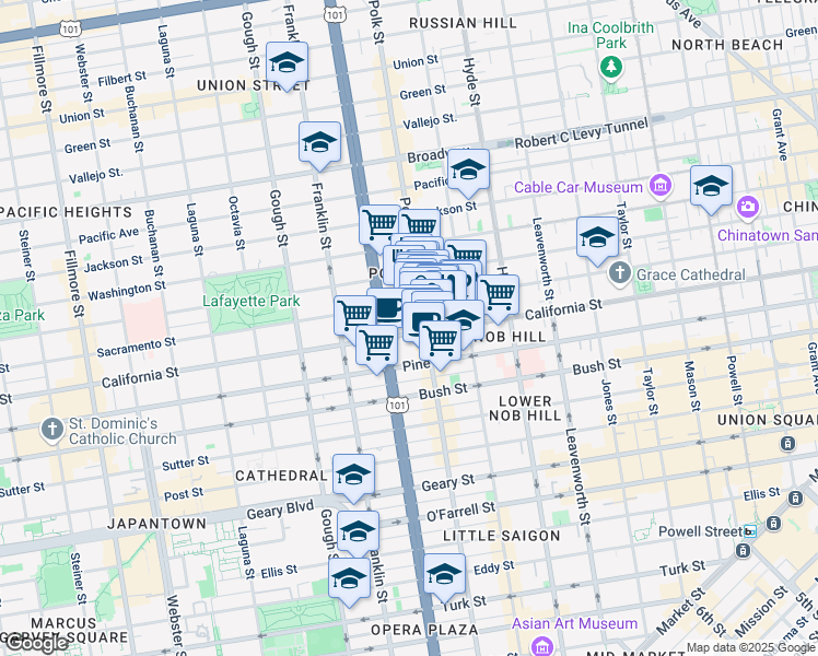map of restaurants, bars, coffee shops, grocery stores, and more near in San Francisco