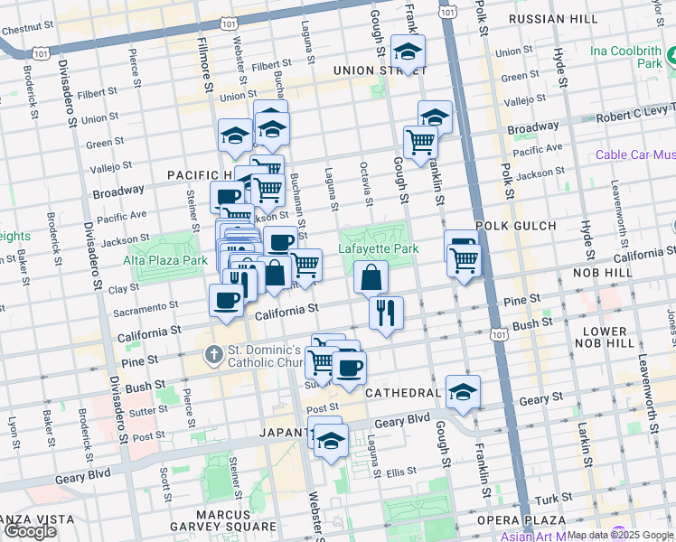 map of restaurants, bars, coffee shops, grocery stores, and more near in San Francisco