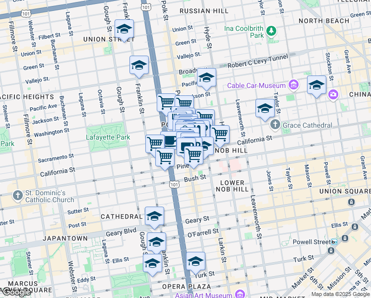 map of restaurants, bars, coffee shops, grocery stores, and more near in San Francisco