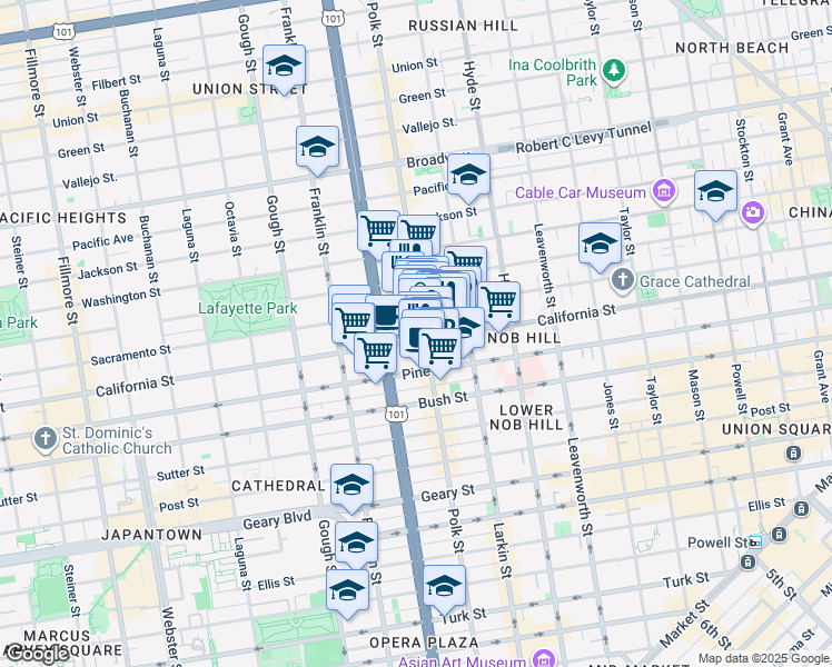 map of restaurants, bars, coffee shops, grocery stores, and more near in San Francisco