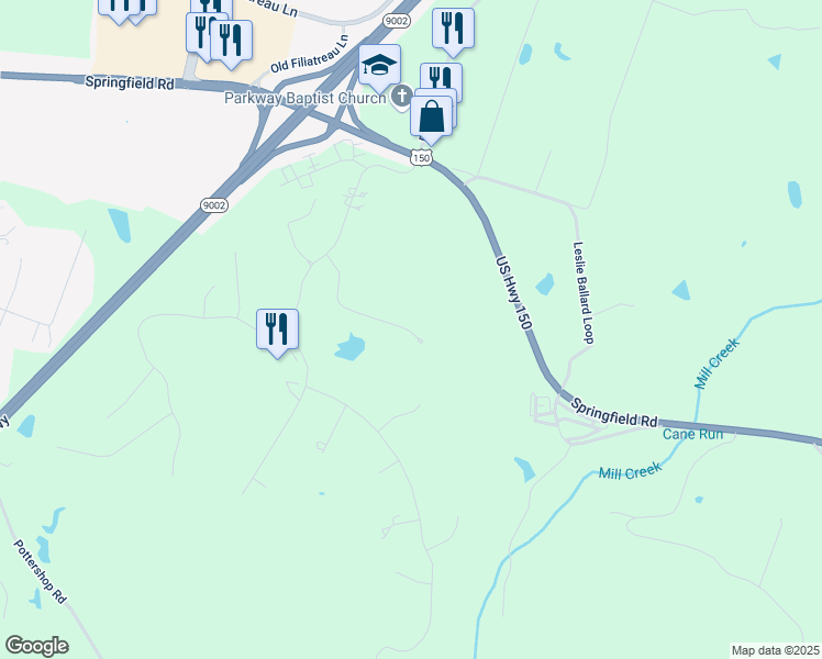 map of restaurants, bars, coffee shops, grocery stores, and more near 140 Cambron Drive in Bardstown