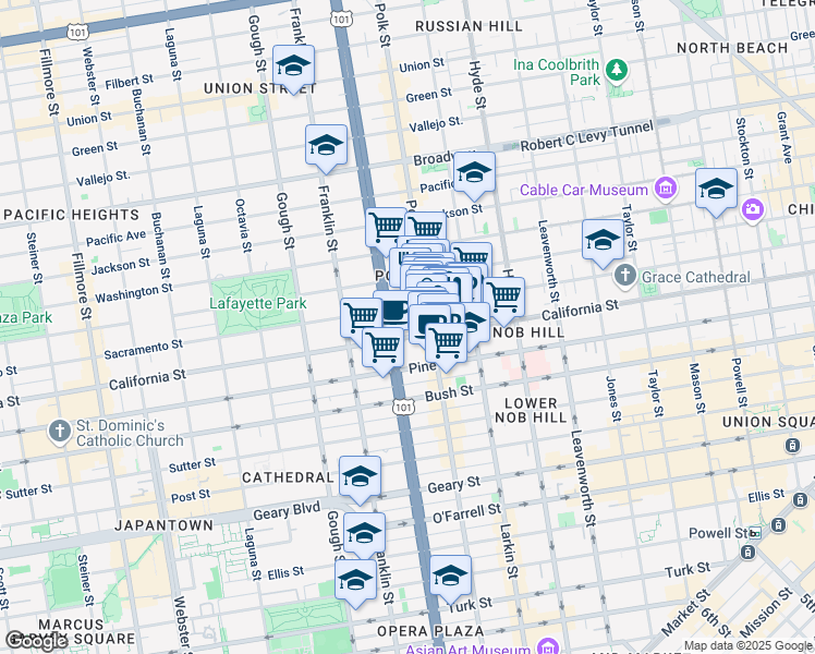 map of restaurants, bars, coffee shops, grocery stores, and more near in San Francisco