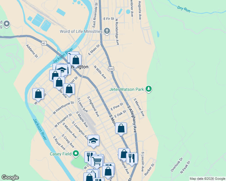 map of restaurants, bars, coffee shops, grocery stores, and more near 343 East Prospect Street in Covington