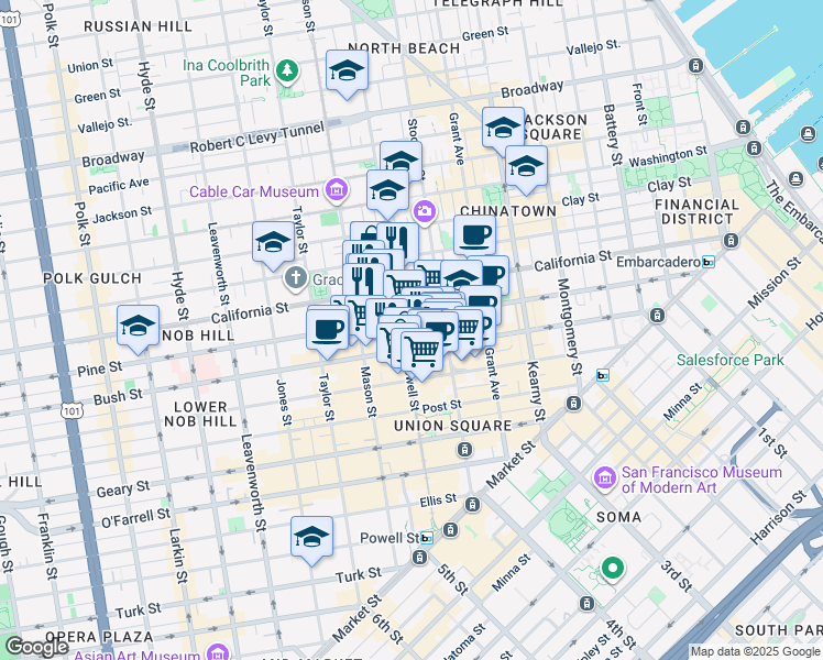 map of restaurants, bars, coffee shops, grocery stores, and more near 810 Pine Street in San Francisco