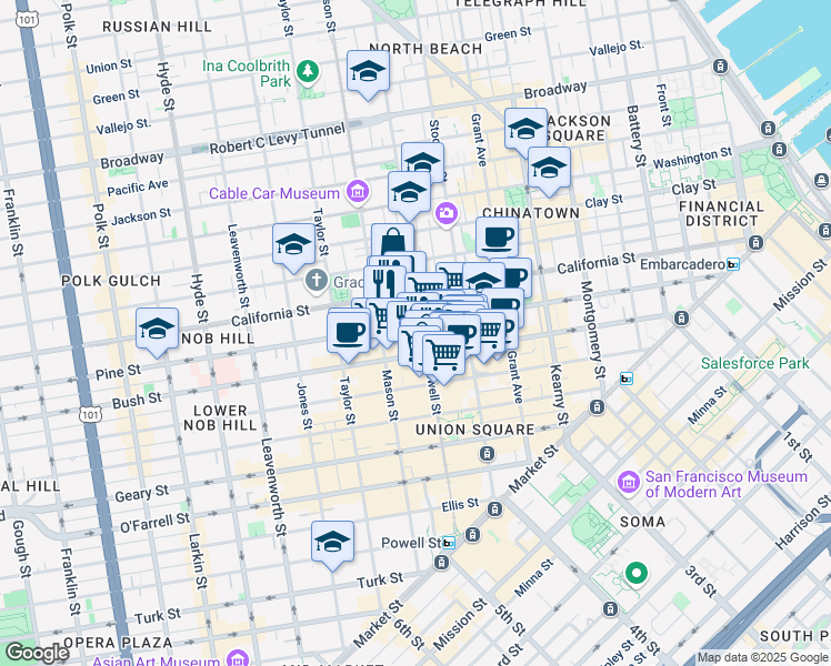 map of restaurants, bars, coffee shops, grocery stores, and more near in San Francisco