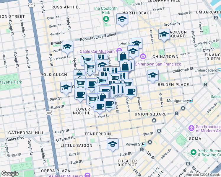 map of restaurants, bars, coffee shops, grocery stores, and more near in San Francisco
