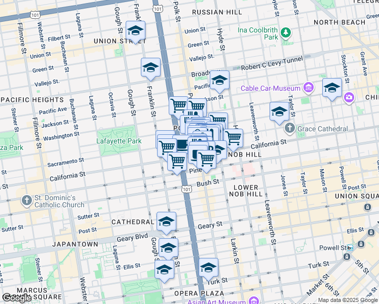 map of restaurants, bars, coffee shops, grocery stores, and more near in San Francisco