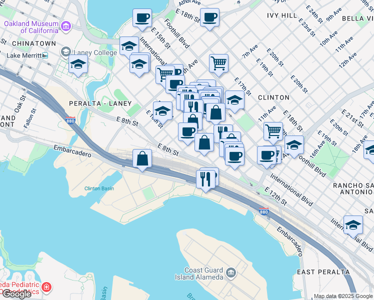 map of restaurants, bars, coffee shops, grocery stores, and more near 1004 9th Avenue in Oakland