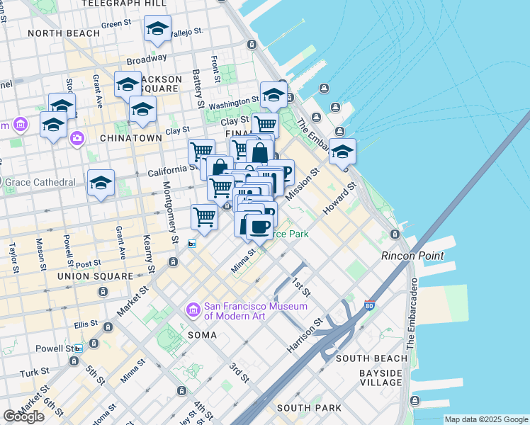map of restaurants, bars, coffee shops, grocery stores, and more near in San Francisco