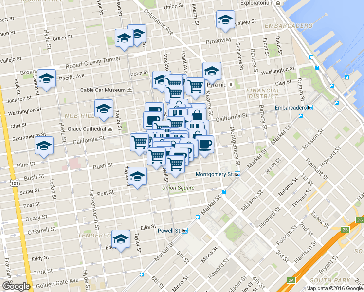 map of restaurants, bars, coffee shops, grocery stores, and more near in San Francisco