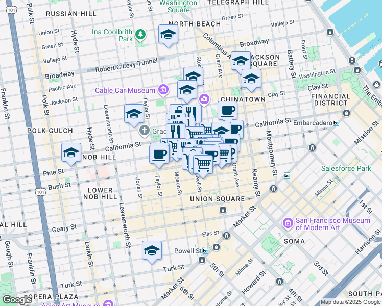 map of restaurants, bars, coffee shops, grocery stores, and more near in San Francisco