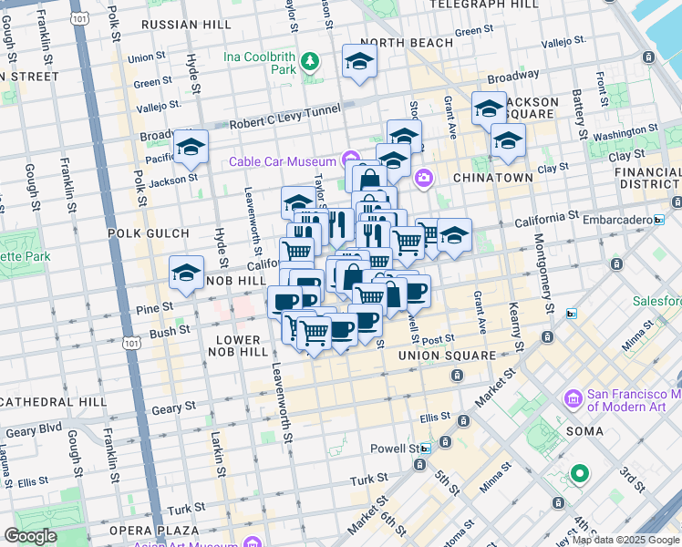 map of restaurants, bars, coffee shops, grocery stores, and more near in San Francisco