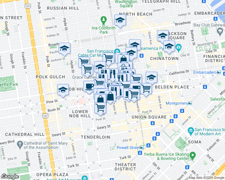 map of restaurants, bars, coffee shops, grocery stores, and more near in San Francisco