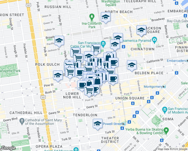 map of restaurants, bars, coffee shops, grocery stores, and more near in San Francisco