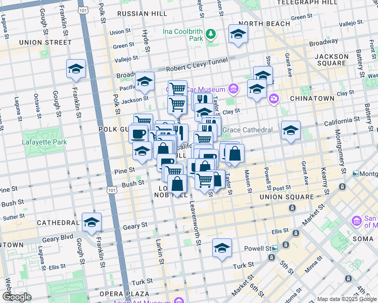 map of restaurants, bars, coffee shops, grocery stores, and more near in San Francisco