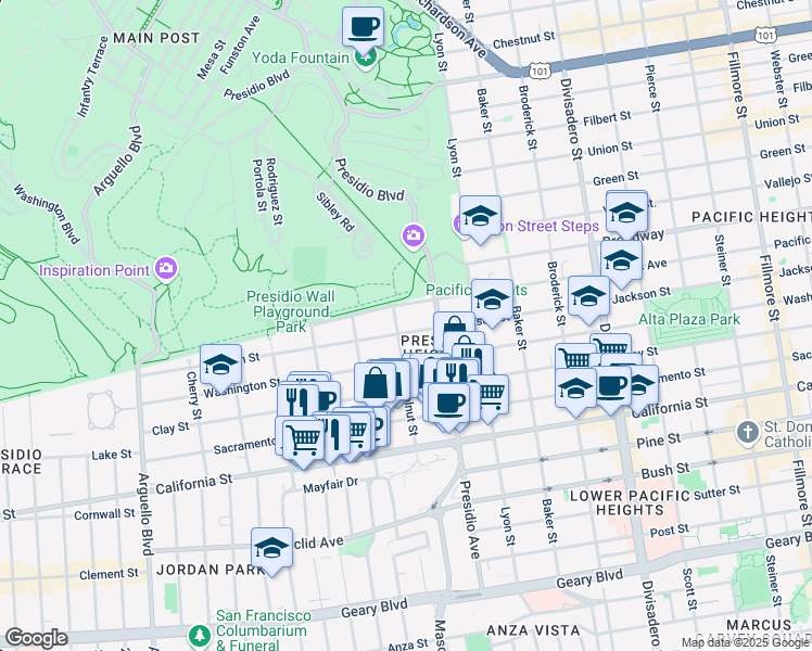 map of restaurants, bars, coffee shops, grocery stores, and more near 37 Walnut Street in San Francisco